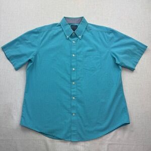 Mason James Shirt Mens Large Teal White Gingham Short Sleeve Stretch Fisherman